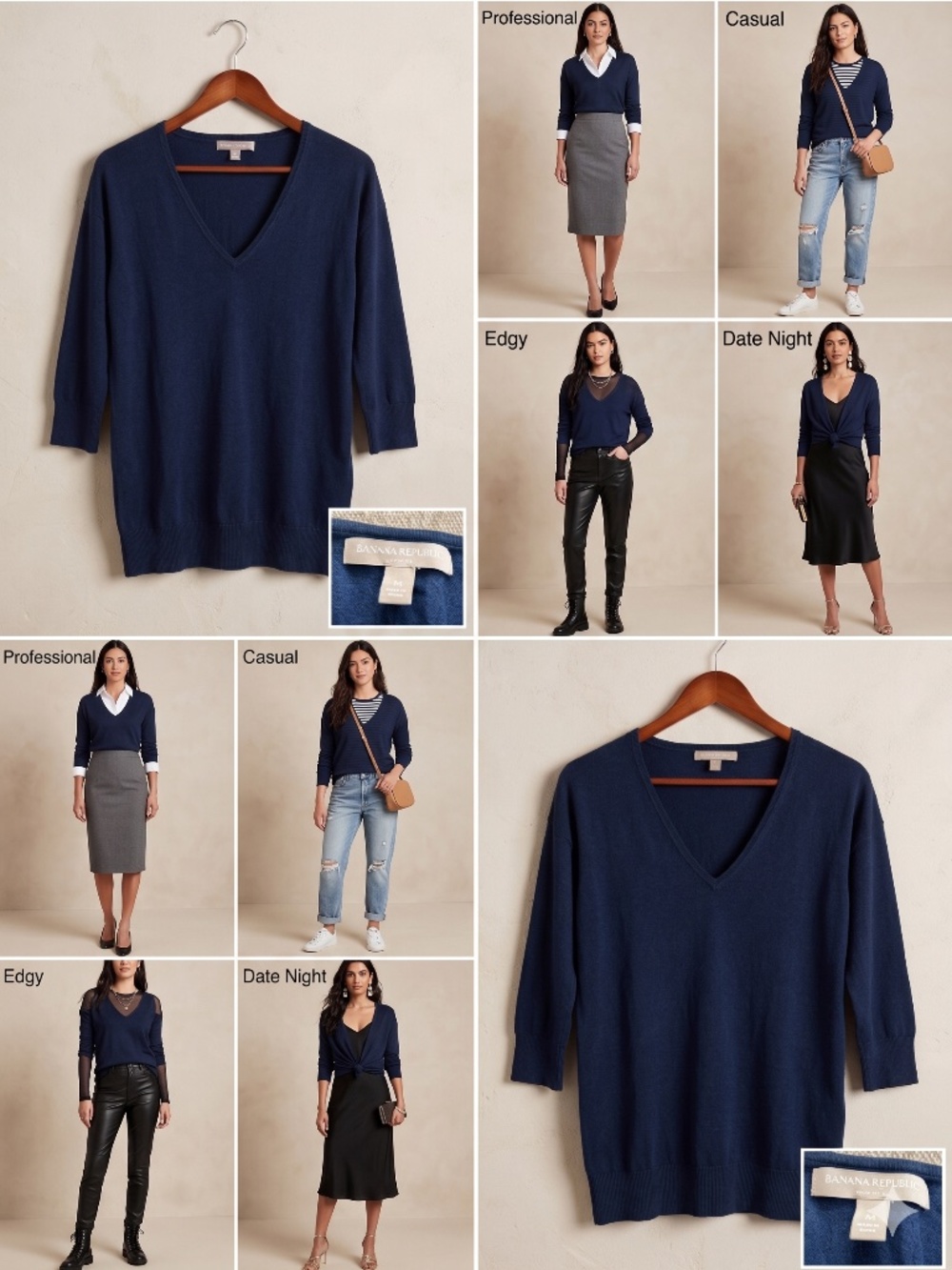 BANANA REPUBLIC Dark Navy V-Neck Sweater | Lightweight Knit | Size M